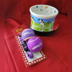 Ceramic Dog Pet Food or Water Bowl Plus FREE Collar and 2 Balls